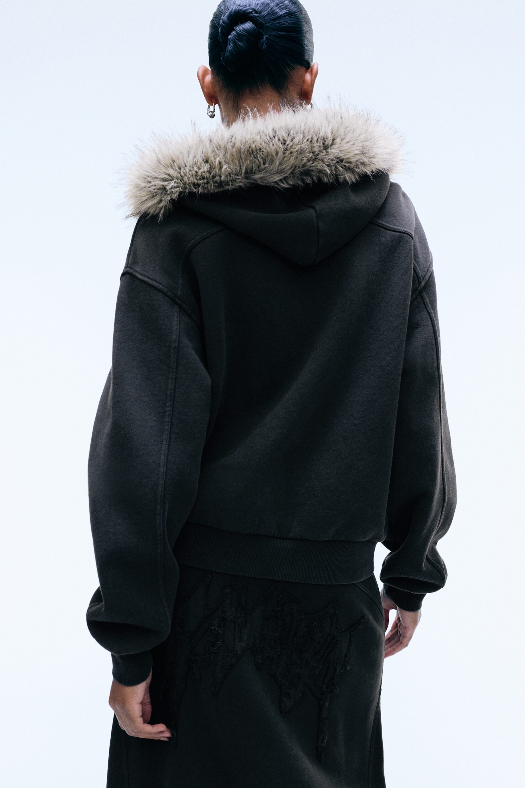 Dark Grey - Faux fur trim hoodie - 3