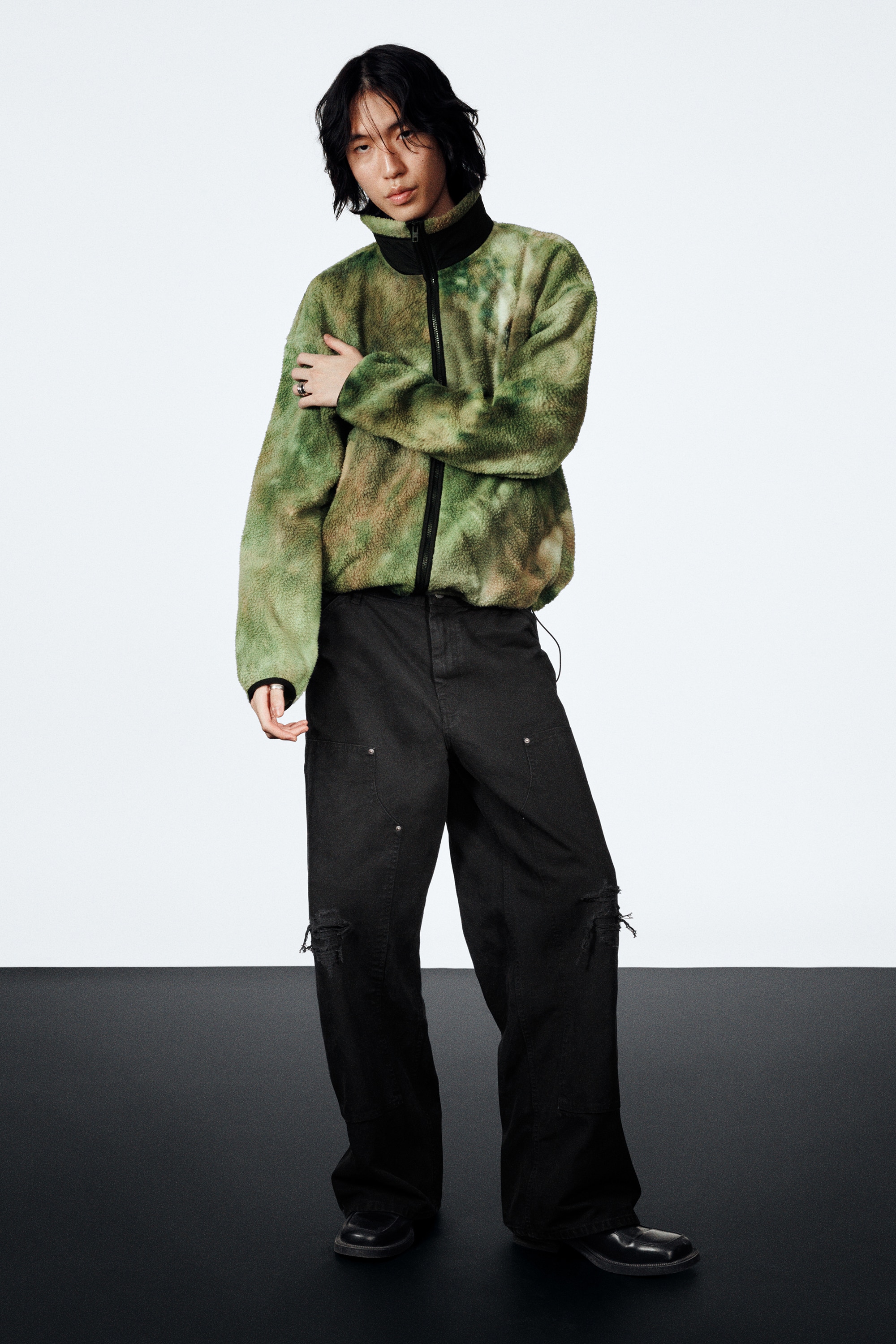 Spodnie Workwear Loose Fit Low Rise - Czarny/Washed Green