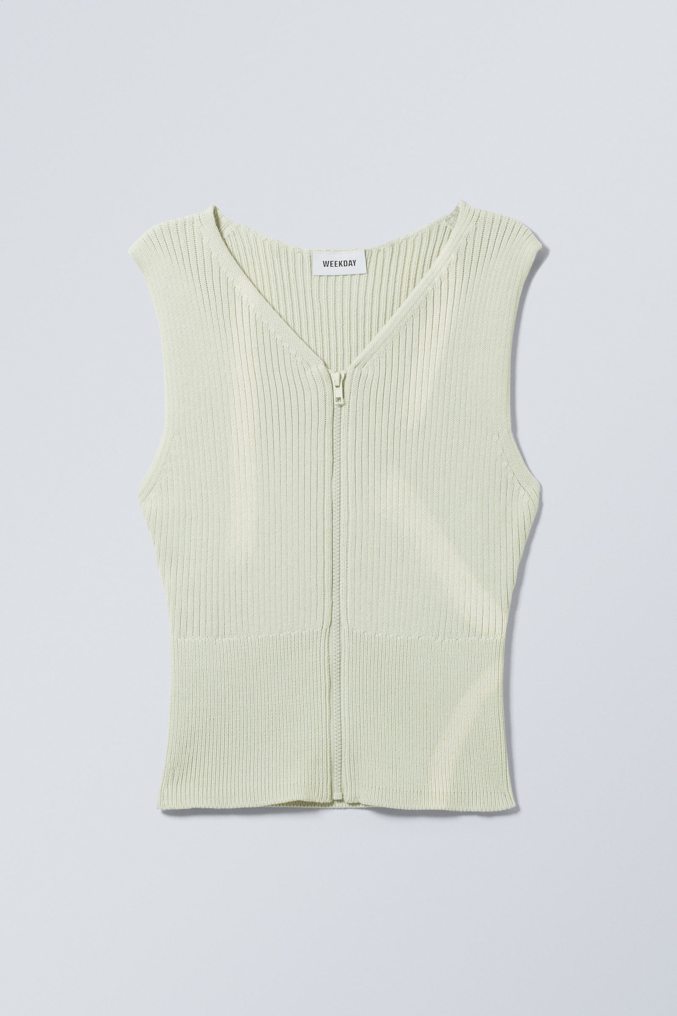 Streaky Light Green - Fitted Knitted Zip Top - 1
