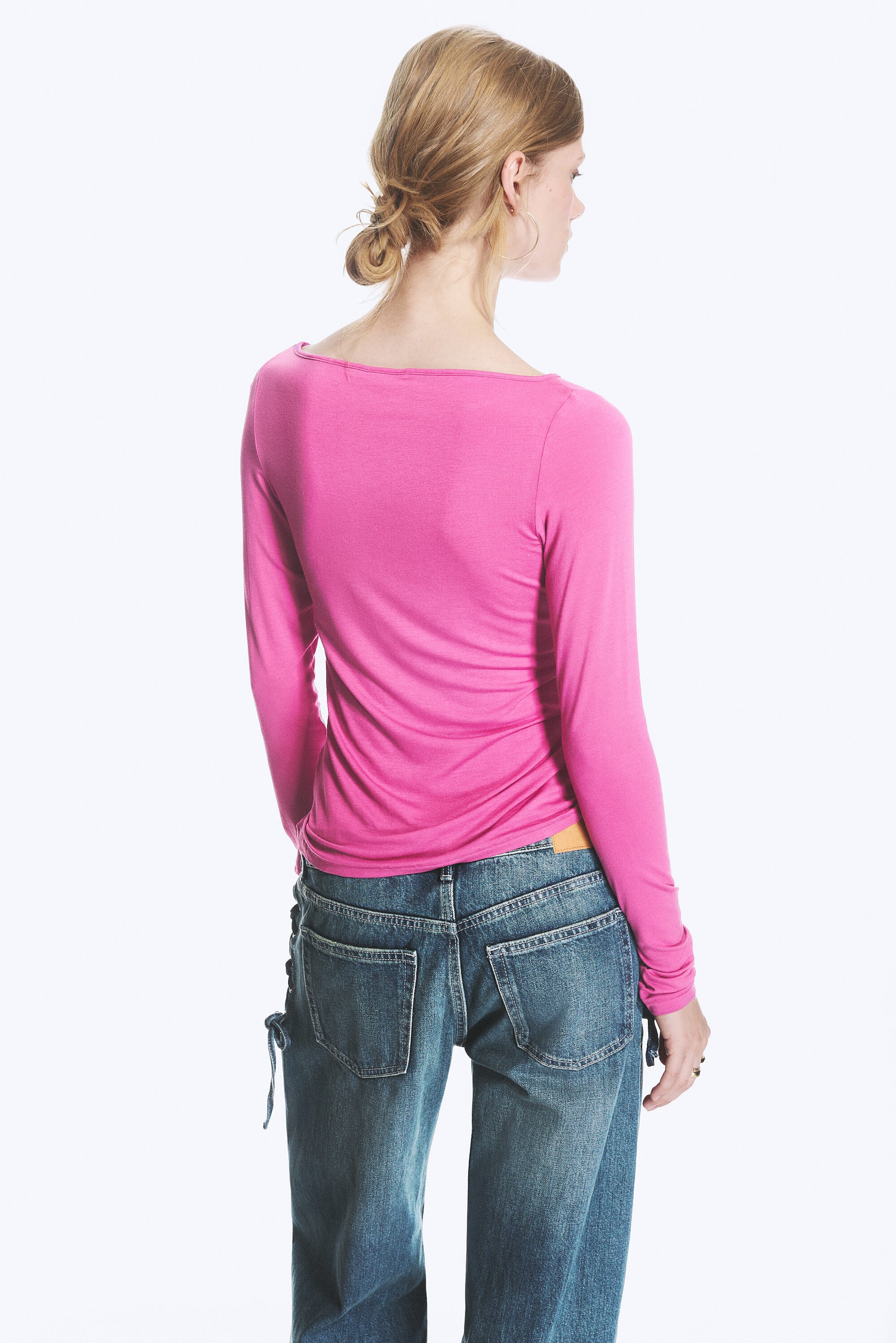 Pink - Transparentes Longsleeve mit U-Boot-Ausschnitt - 2