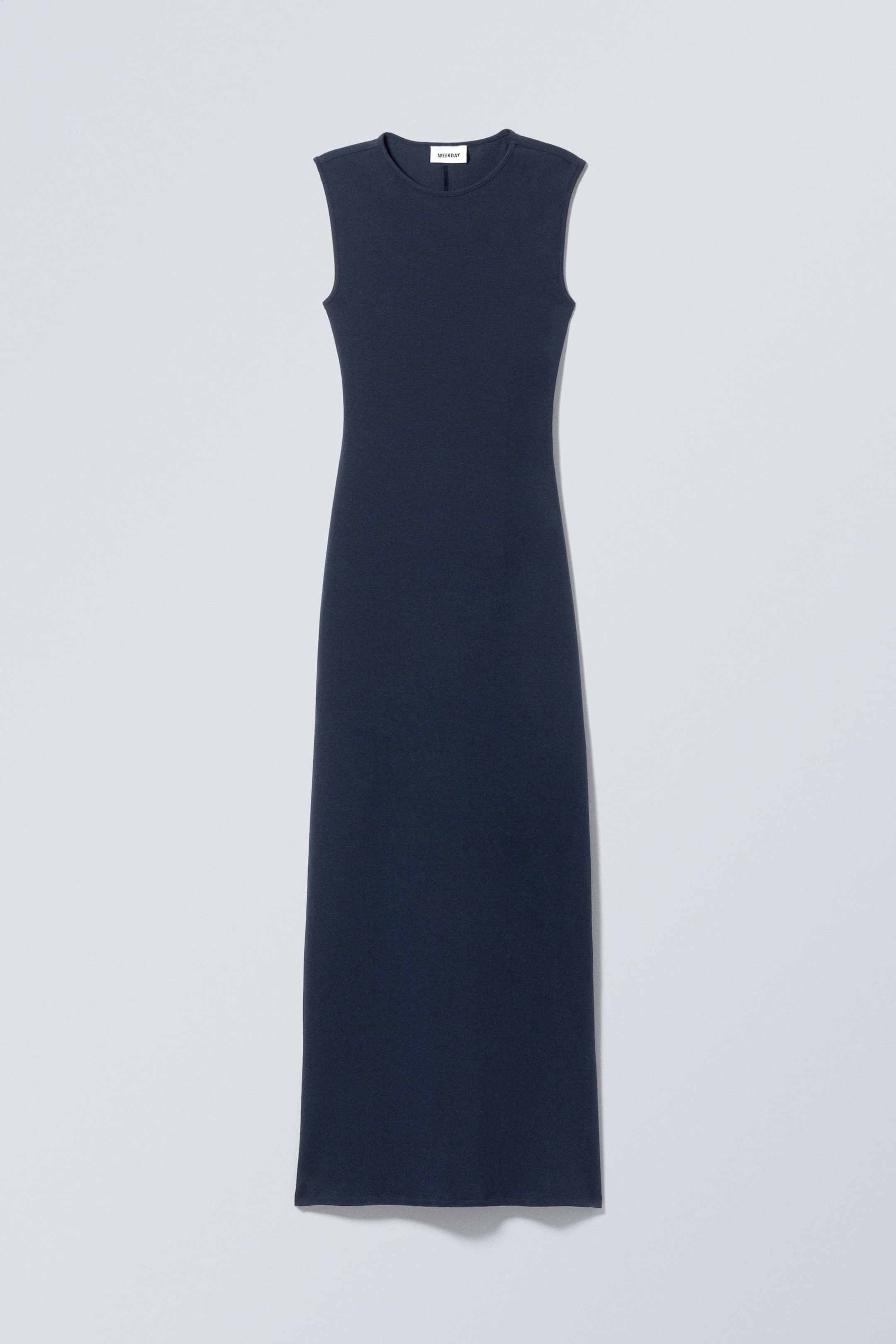 Dunkelblau - Ärmelloses Maxikleid mit Schlitz - 1