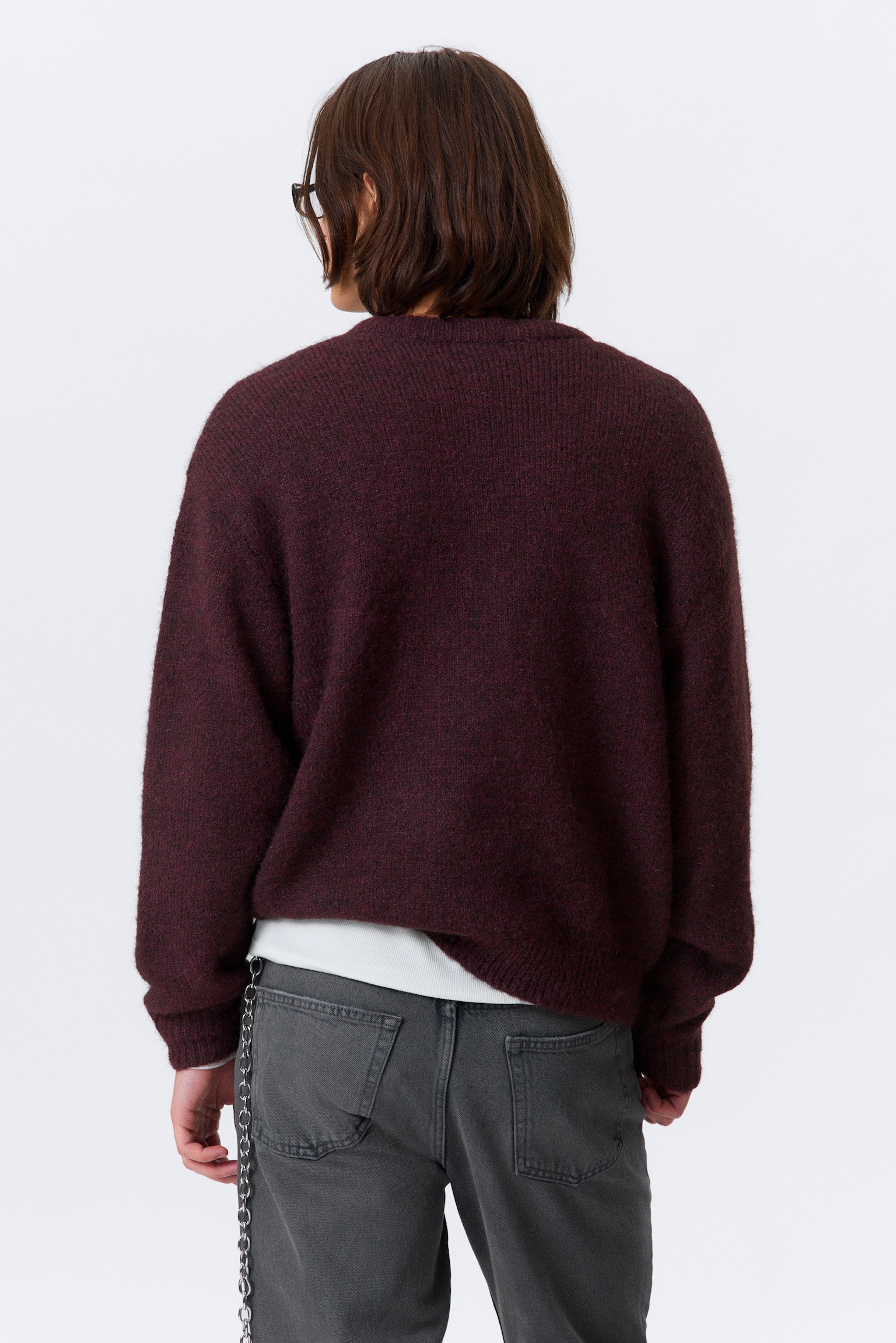 Pull coupe standard en maille de laine mélangée - Rouge foncé chiné/Vert foncé/Gris foncé - 5