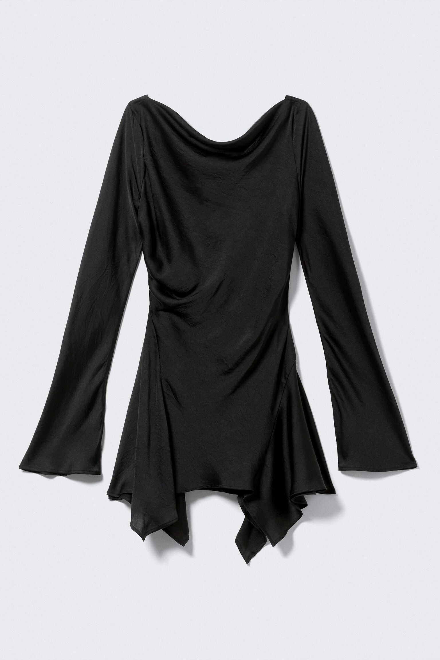 Long-Sleeved Asymmetric Satin Mini Dress - Black/Lilac - 2