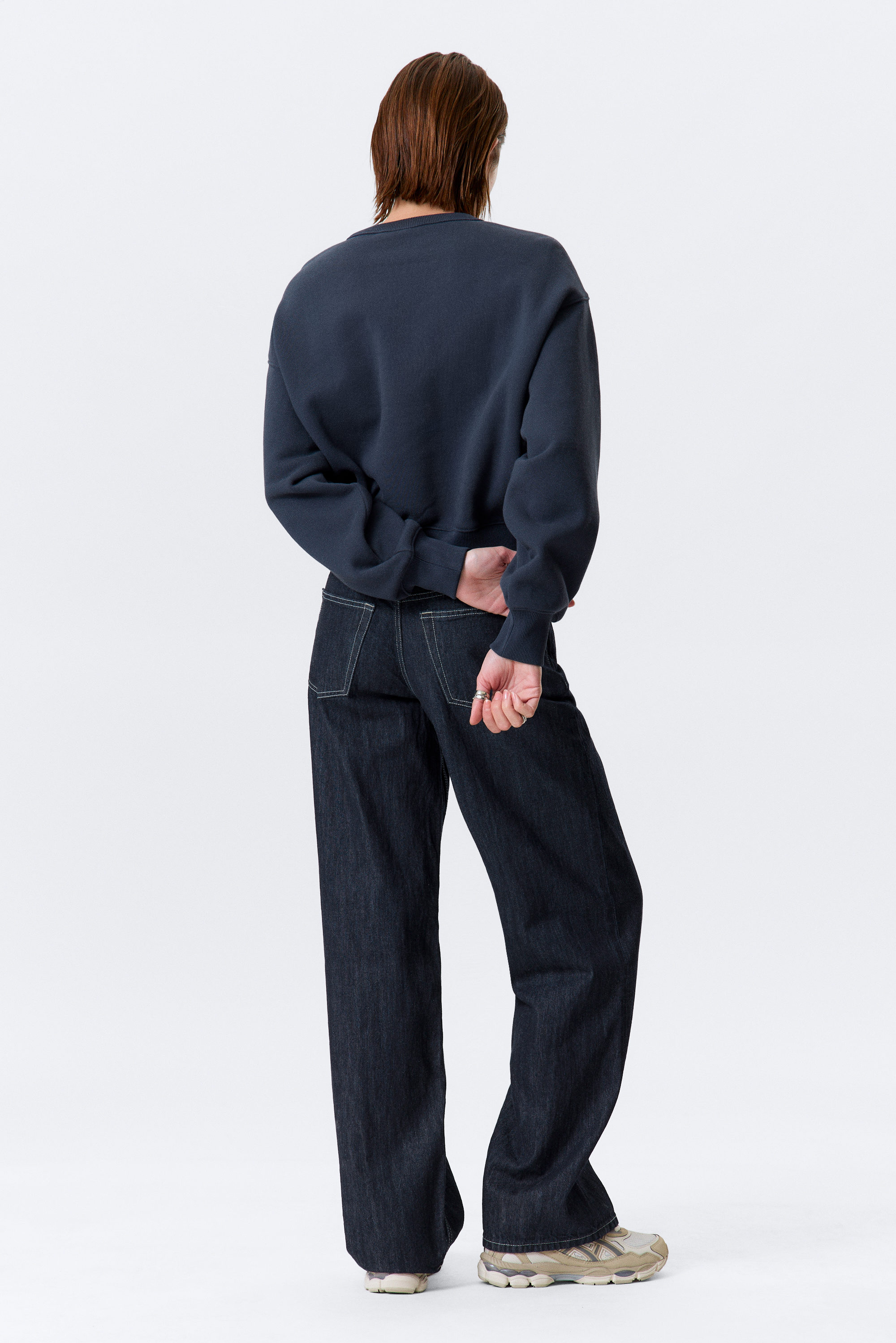 Dunkelblau - Boxy cropped Baumwoll-Sweatshirt - 5