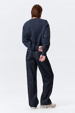 Bleu foncé - Sweat court boxy en coton - 3