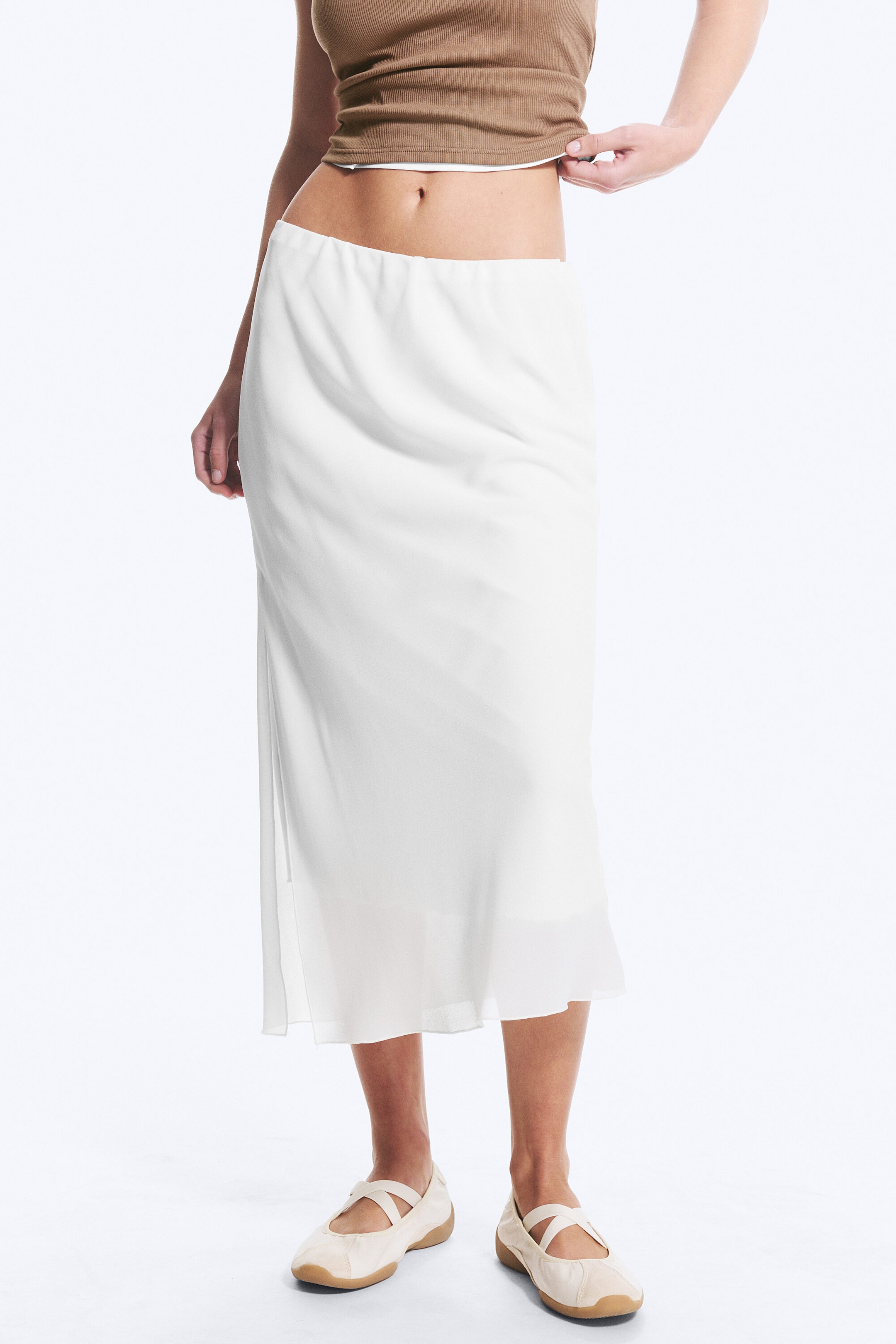 White - Low Rise Midi Skirt - 1