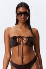 Dark Brown - Ruched Halter Bandeau Bikini Top - 0
