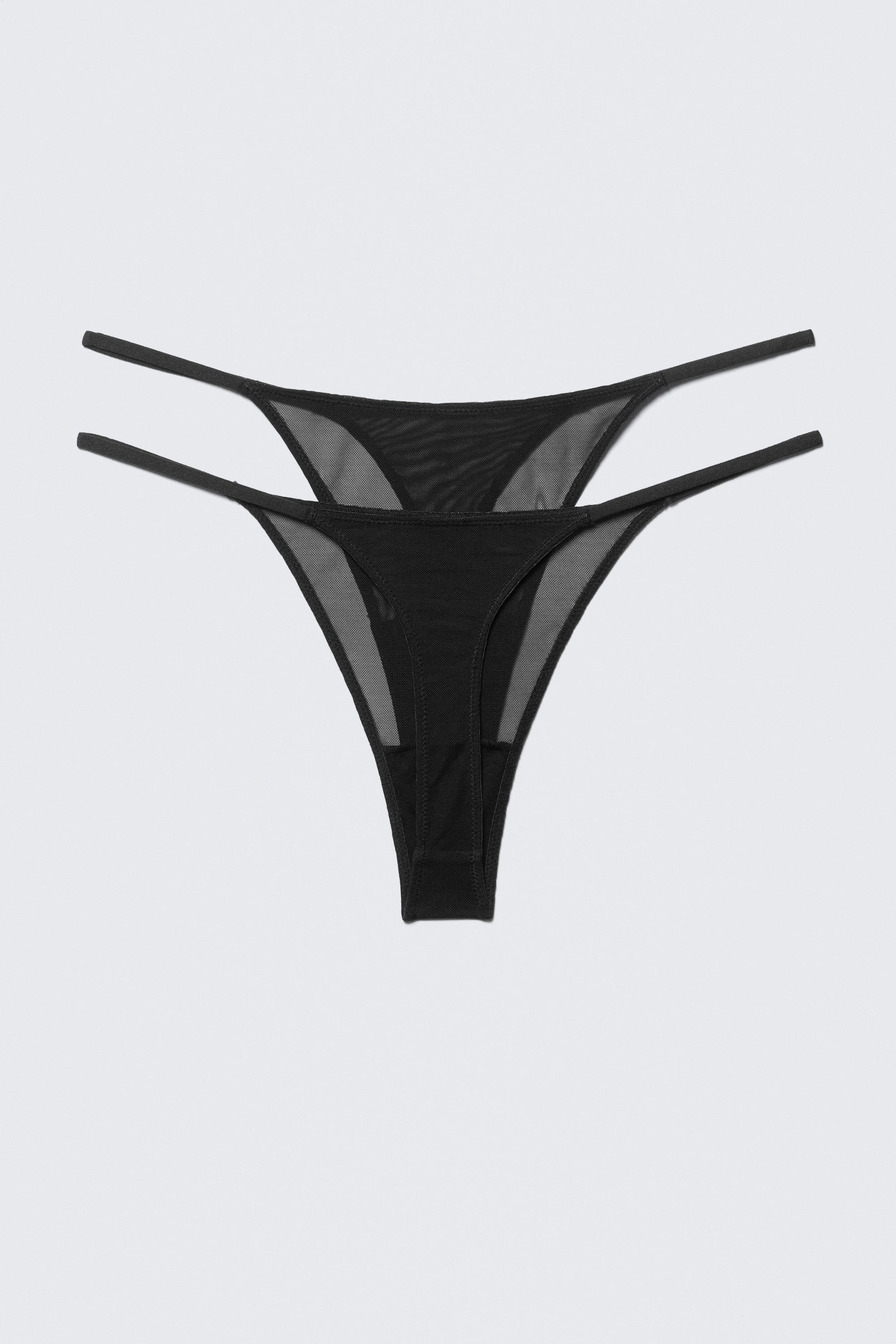 Black - 2-pack Mid Rise Mesh Tanga Thongs - 4