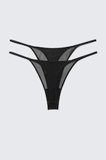 Black - 2-pack Mid Rise Mesh Tanga Thongs - 4