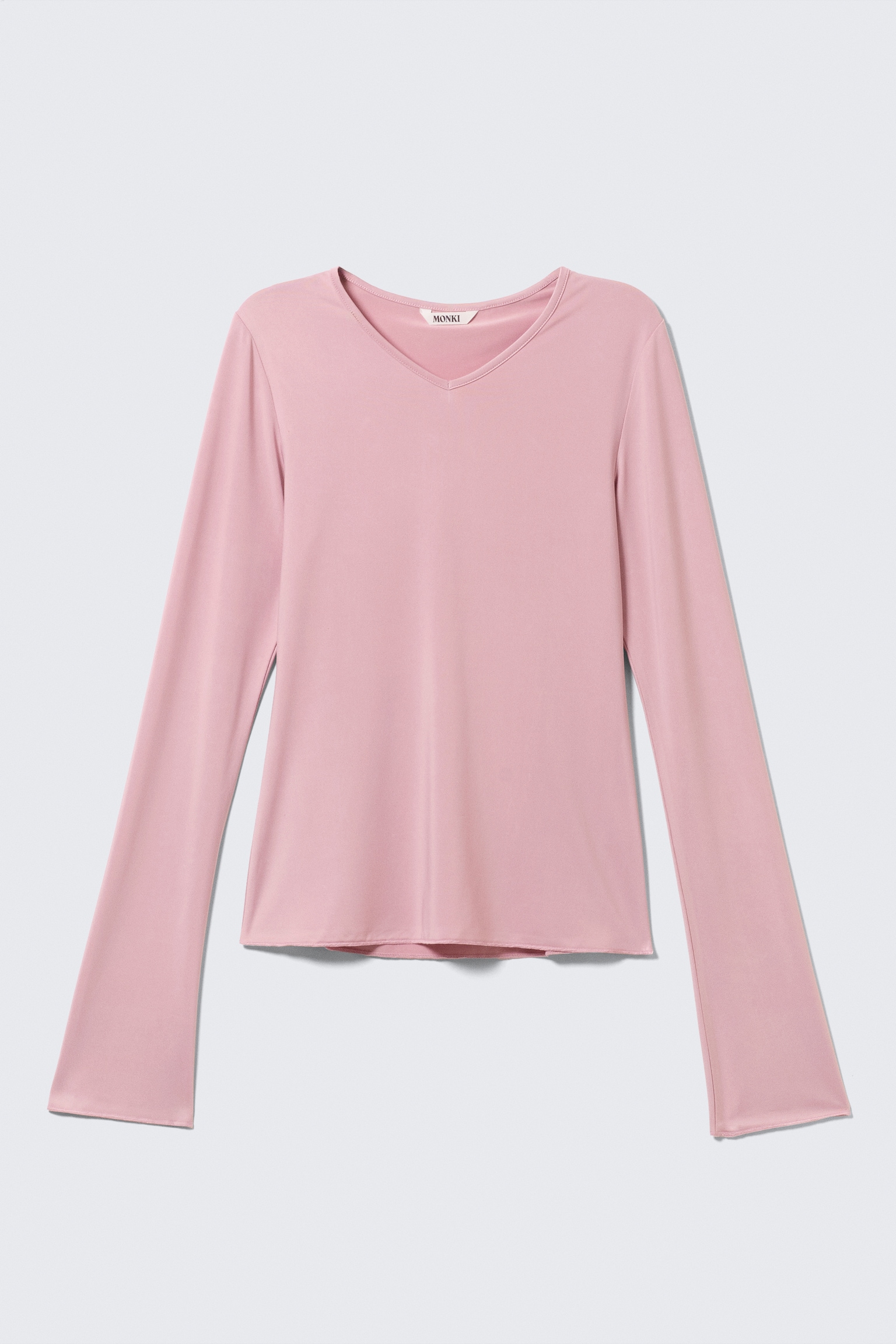 Long-Sleeved V-Neck Top - Light Pink/Burgundy - 2