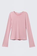 Light Pink - Long-Sleeved V-Neck Top - 3