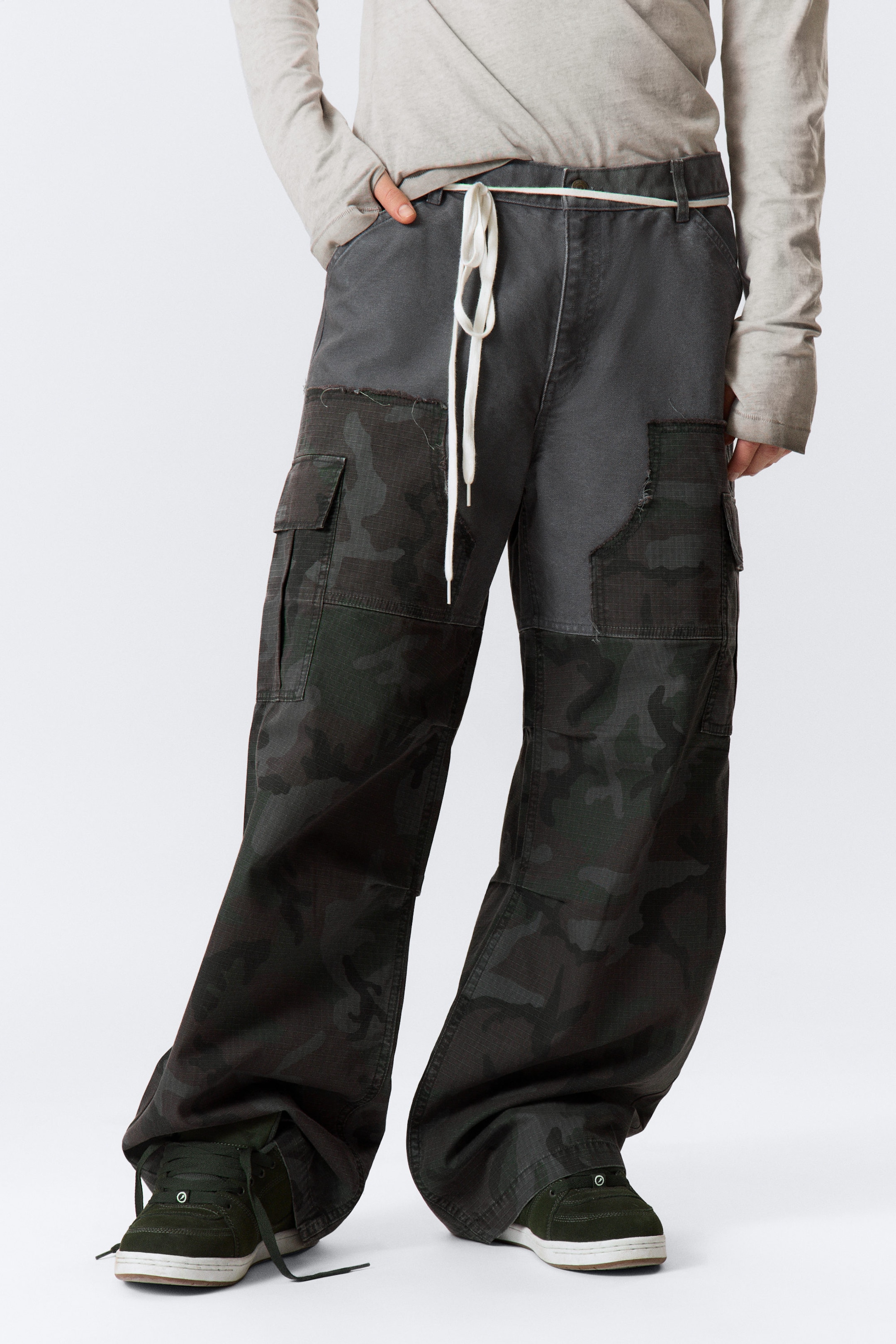 Dusty Blue & Camo - Loose Patchwork Cargo Trousers - 2