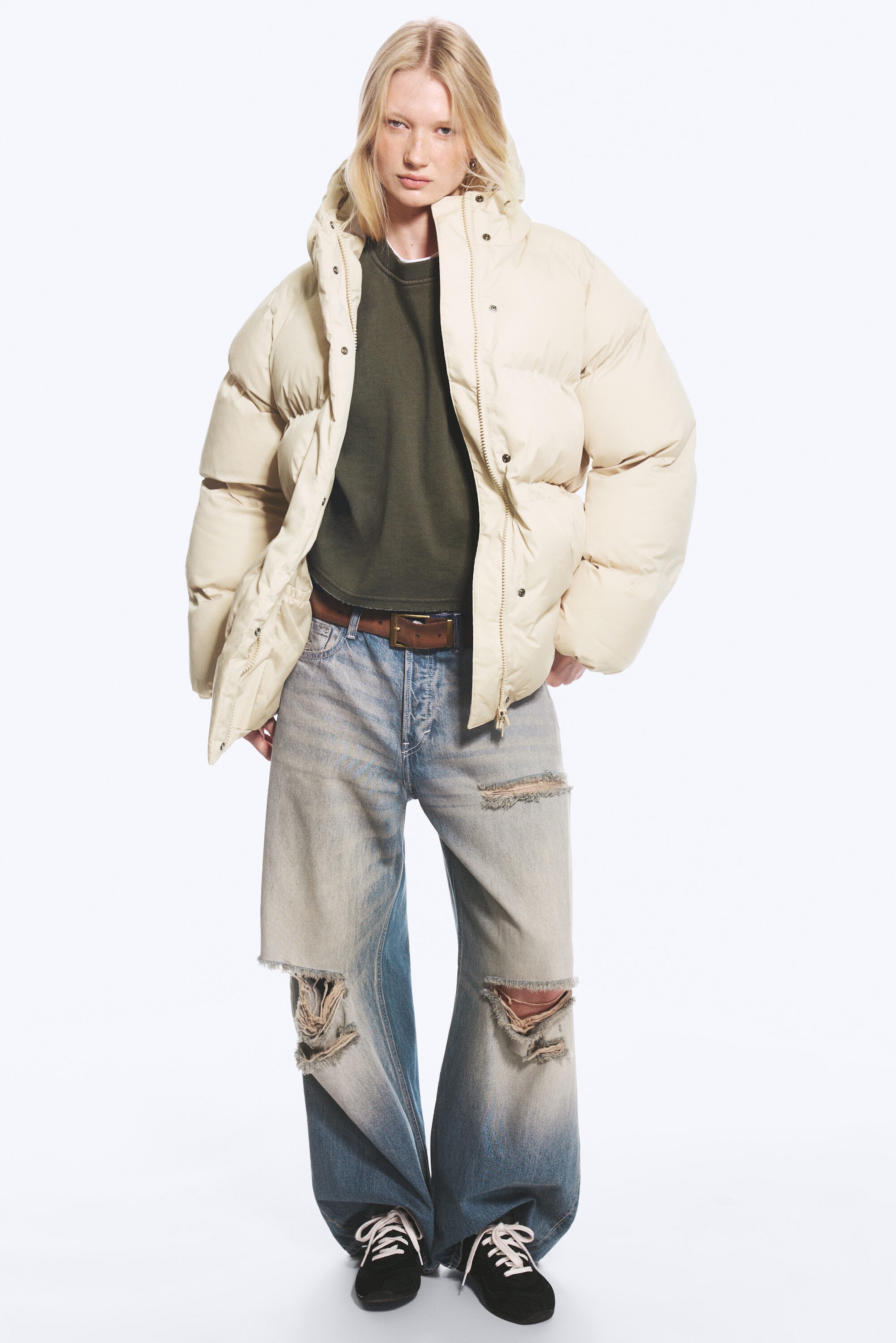 Light Beige - Waisted puffer jacket - 3