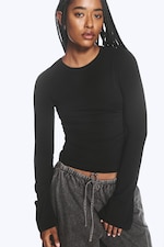 Black - Long Sleeve Cotton Top - 1