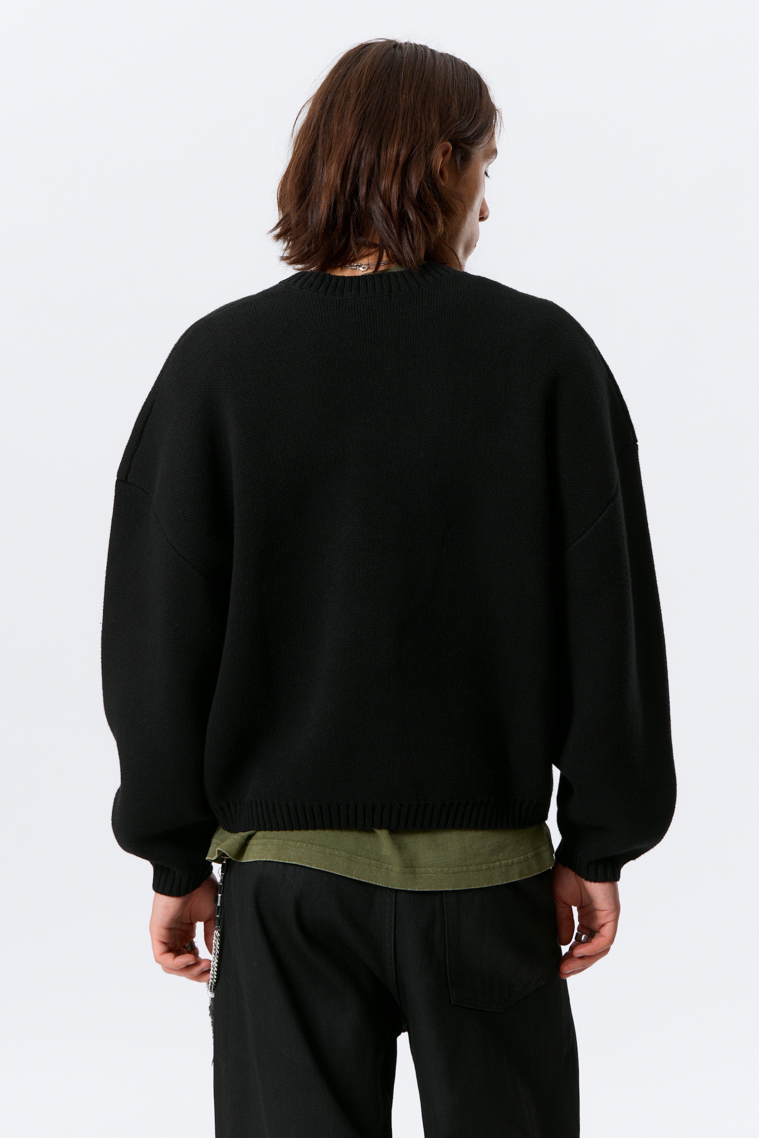 Pull oversize en coton épais - Noir/Dark Khaki Green - 4