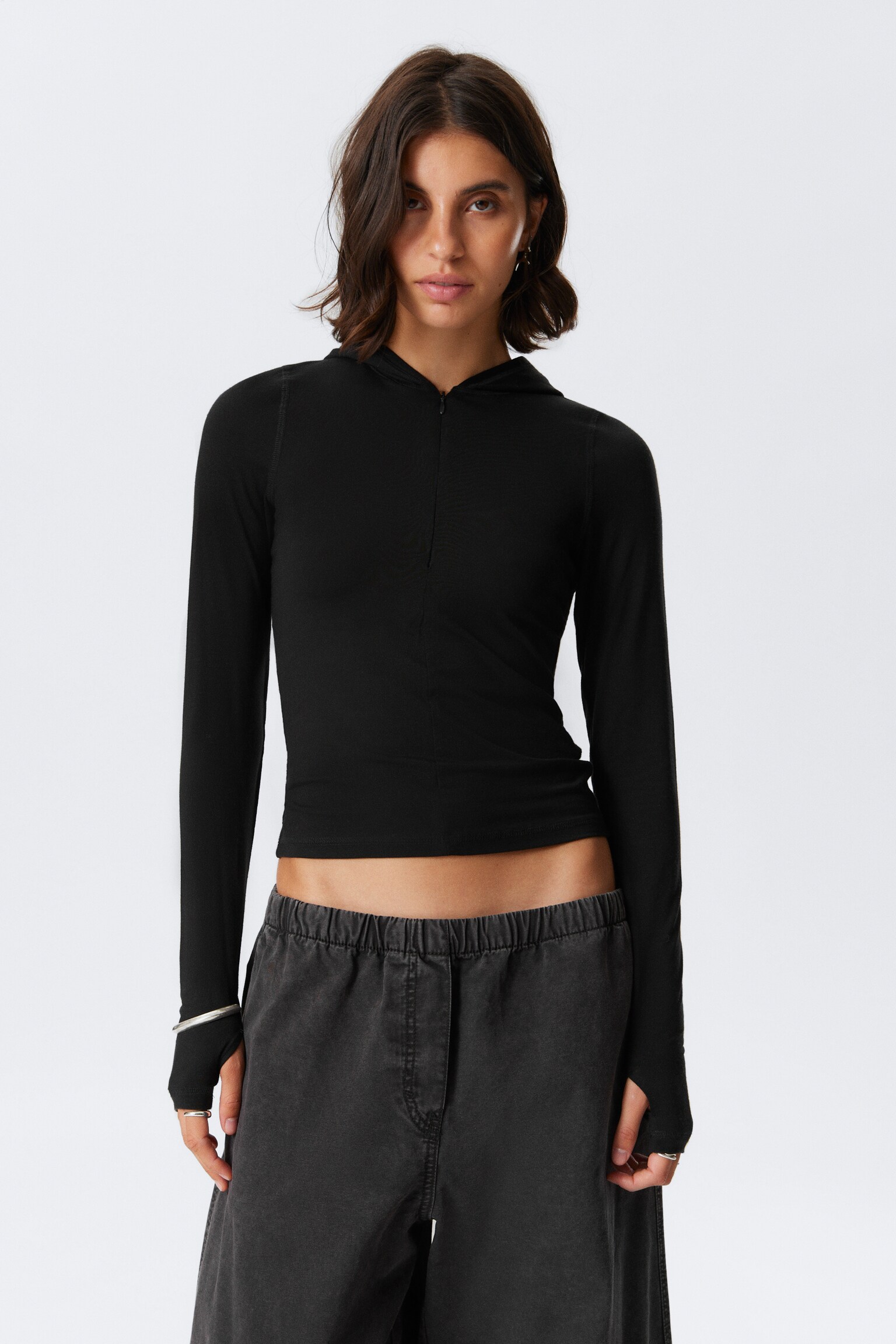 Slim Fit Lyocell Zip Hoodie - Black/Light Mole