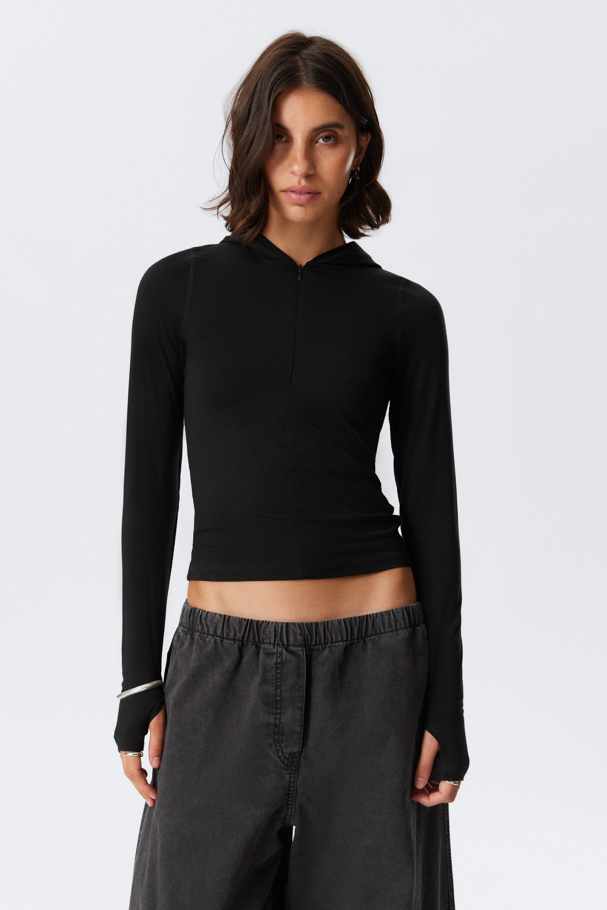 Schwarz - Schmal geschnittener Zip-Hoodie aus Lyocell - 1
