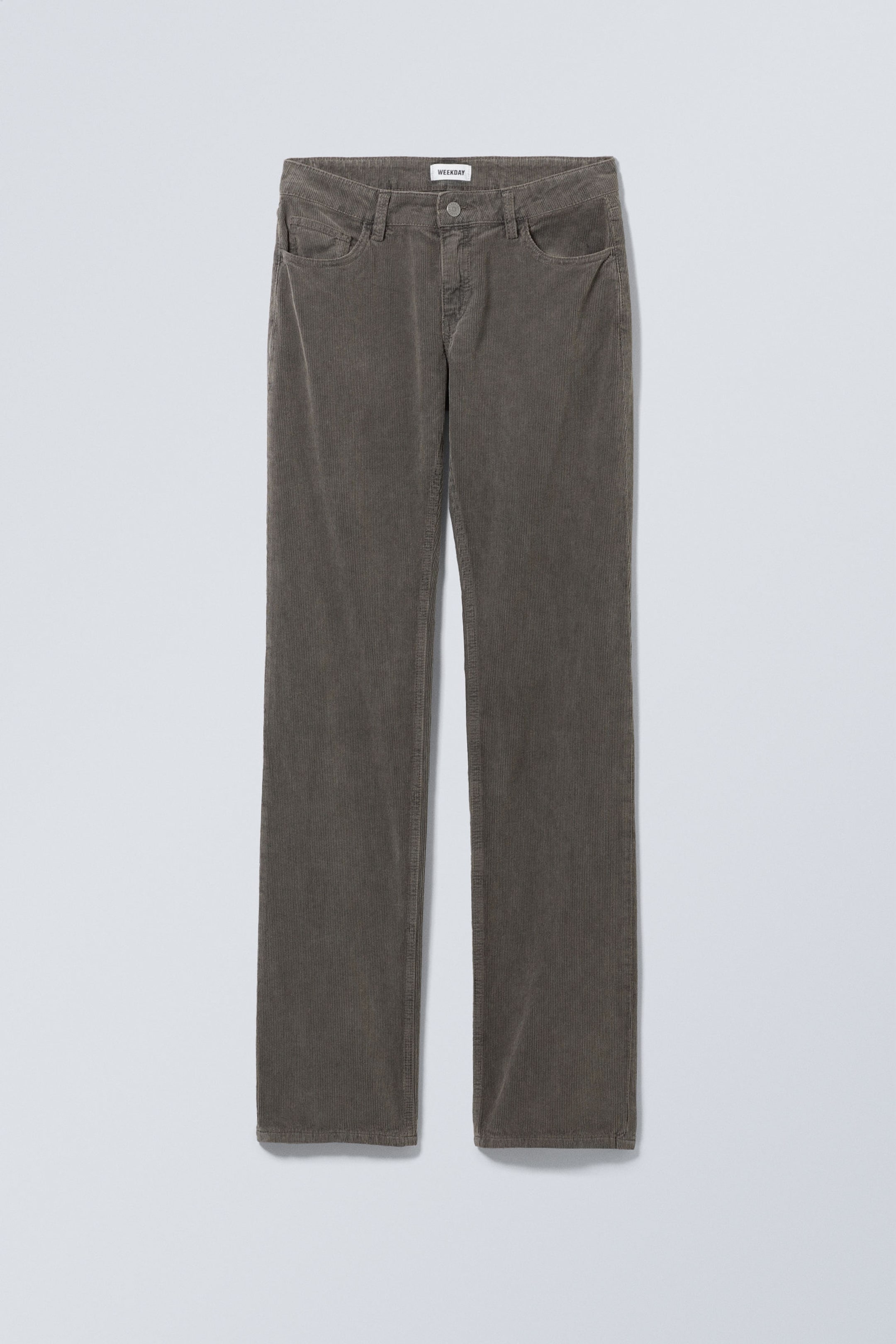 Dunkles Khakigrün - Schmal geschnittene Cordhose mit niedriger Taille - 1