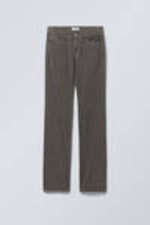Dark Khaki Green - Low Waist Slim Straight Corduroy Trousers - 0