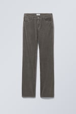Dark Khaki Green - Low Waist Slim Straight Corduroy Trousers - 0