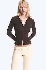 Dark Brown - Ribbed slim fit cardigan - 1