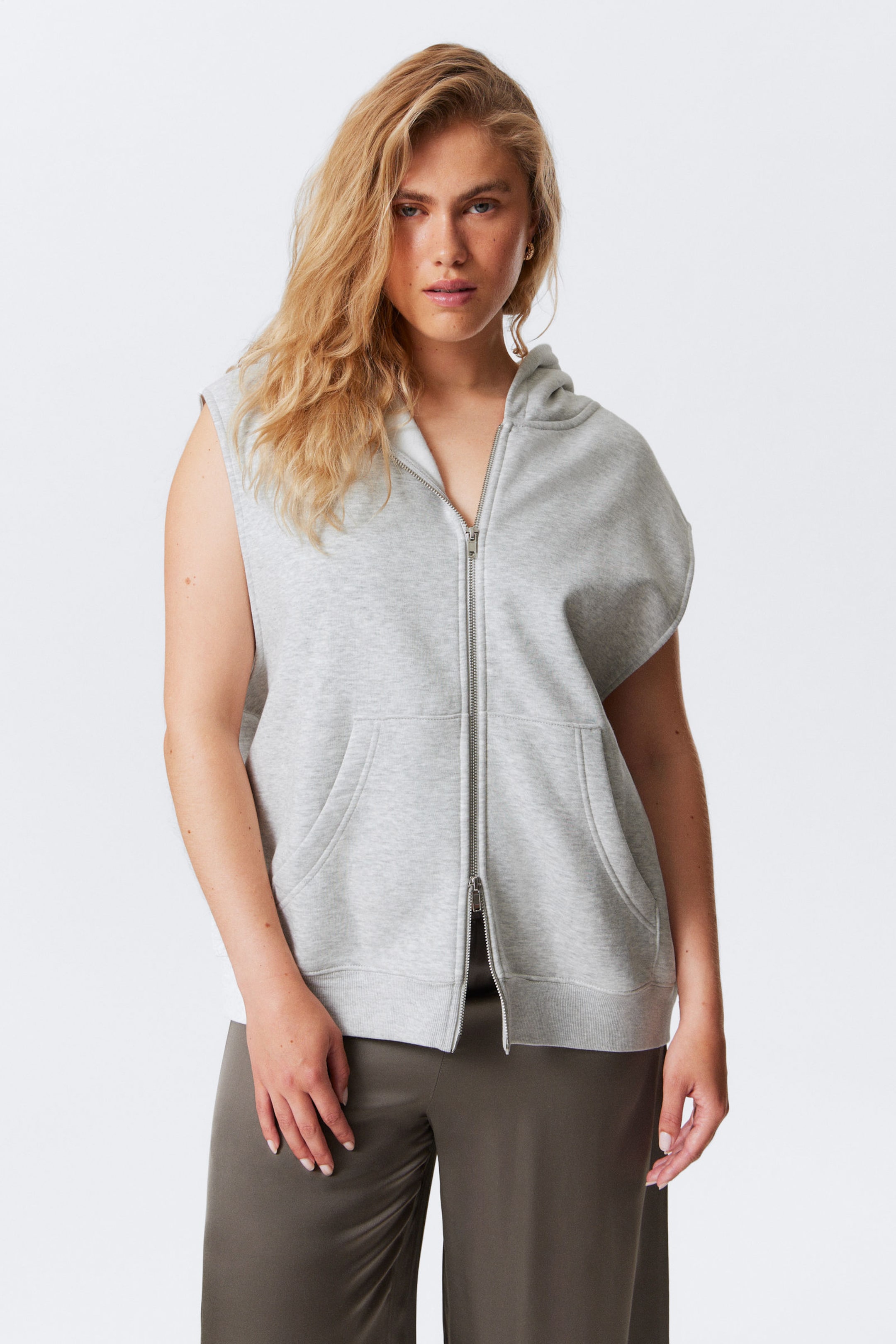 #AFAFAF - Ärmelloser Oversized-Zip-Hoodie aus Baumwolle - 1