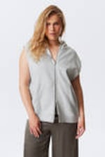 Grey Melange - Oversized Sleeveless Cotton Zip Hoodie - 0