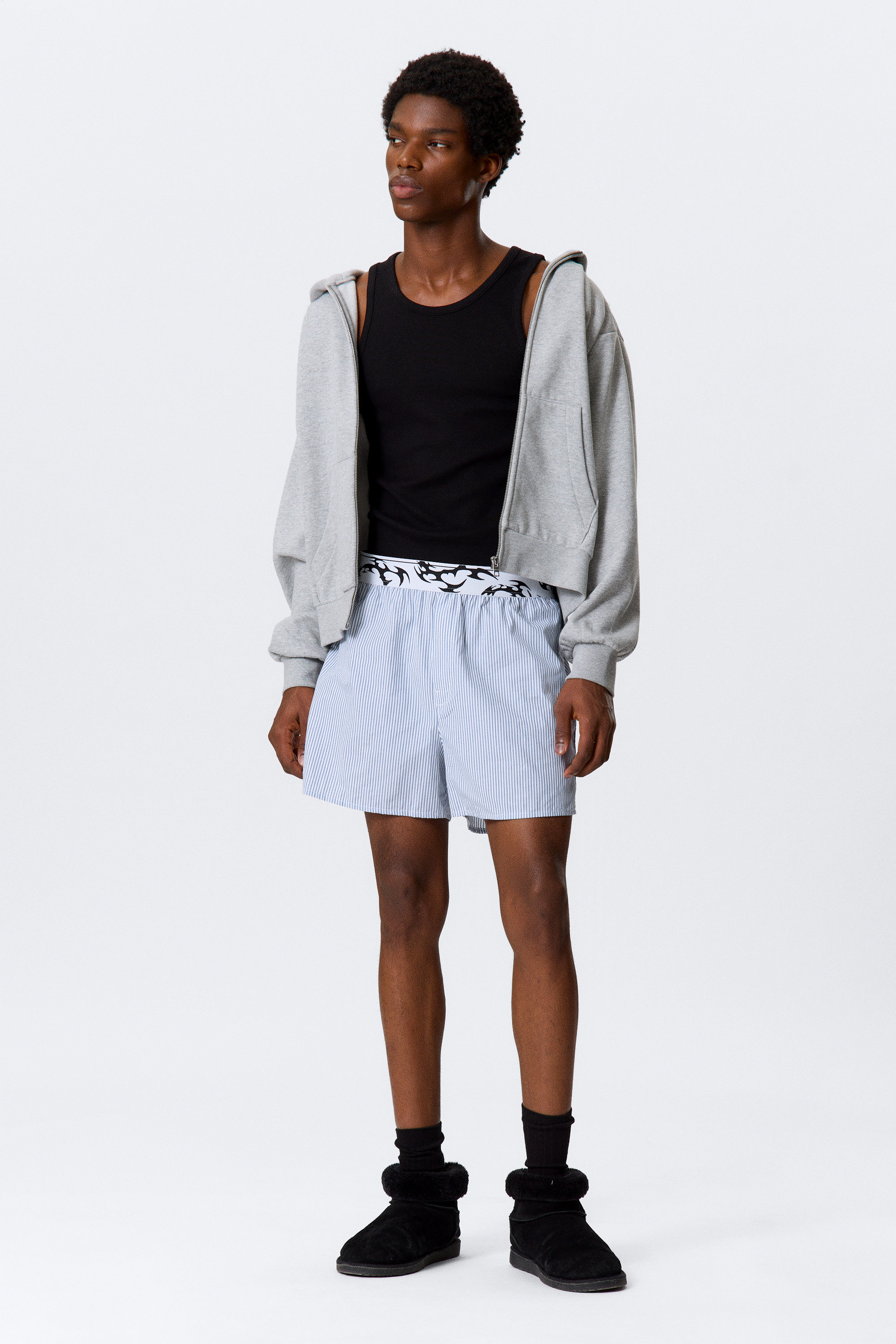 White - Blue Stripes - Boxer Pyjama Shorts - 3