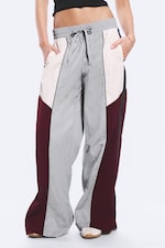 Grå/Rosa/Röd - Lågmidjade vida byxor med blockmönster - 1