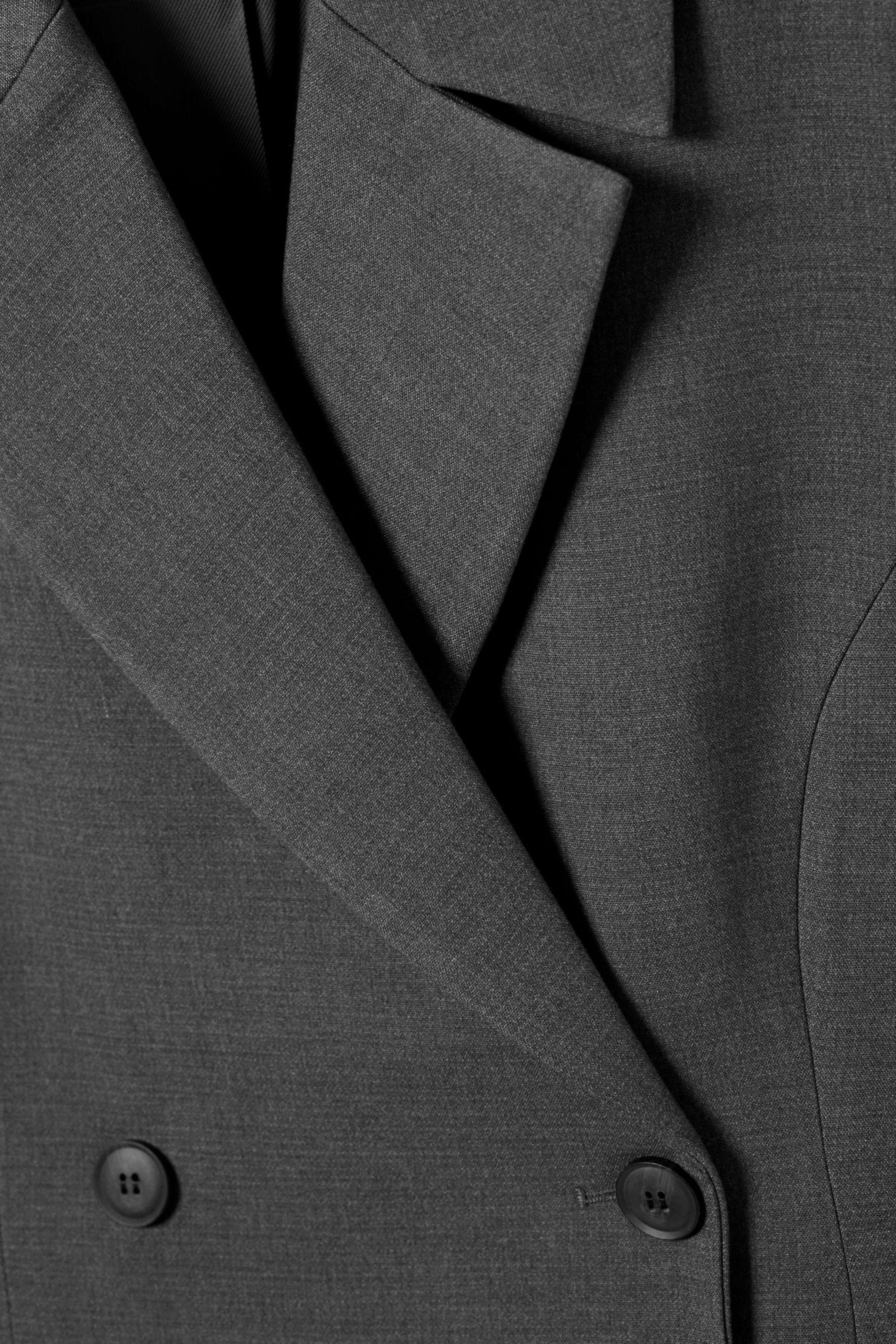 Dark Grey Melange - Fitted Double-Breasted Blazer - 5