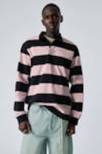 Light Pink & Black Stripes - Striped Relaxed Fit Rugby Shirt - 1