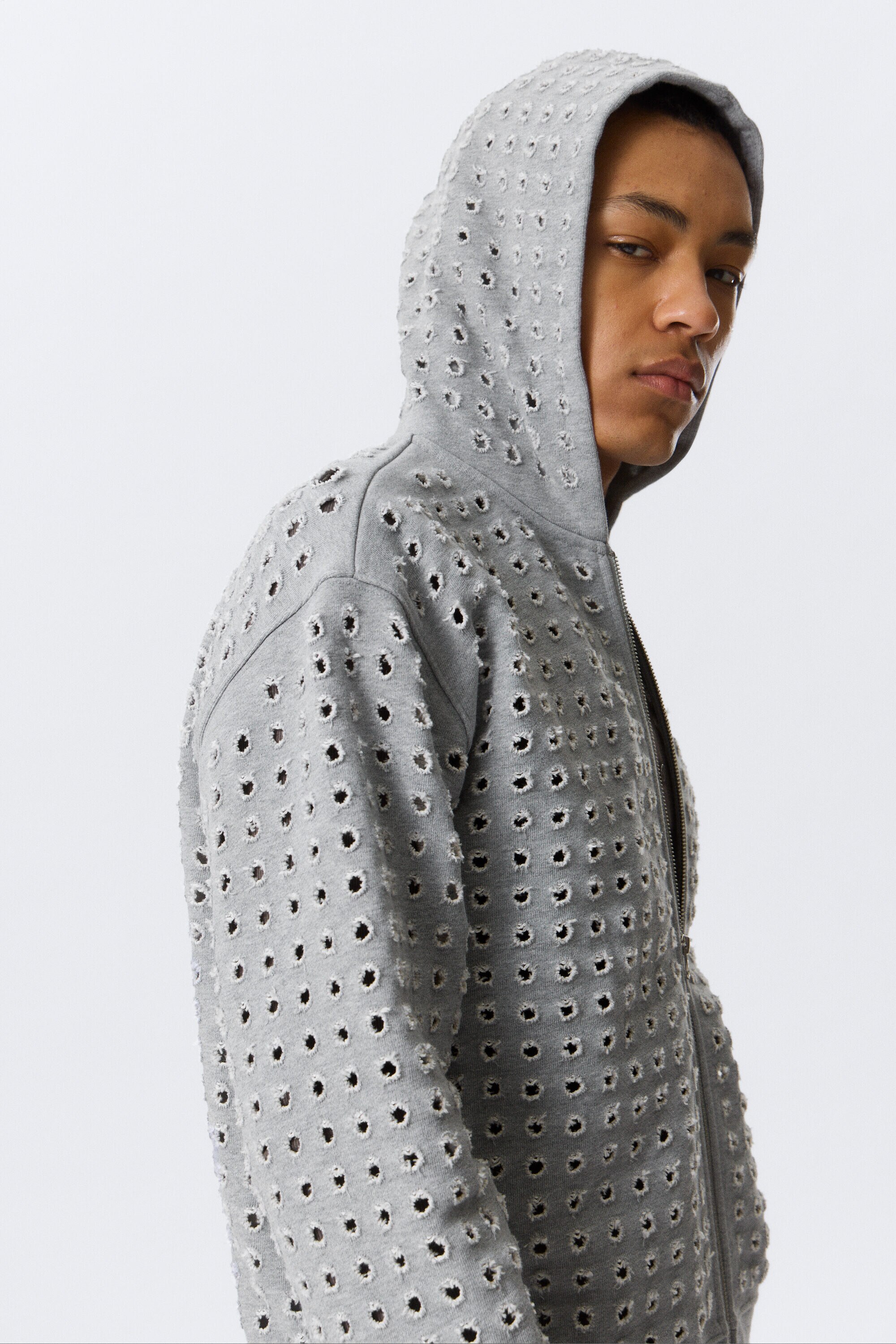 laser cut zip hoodie - Grey Melange | Weekday WW