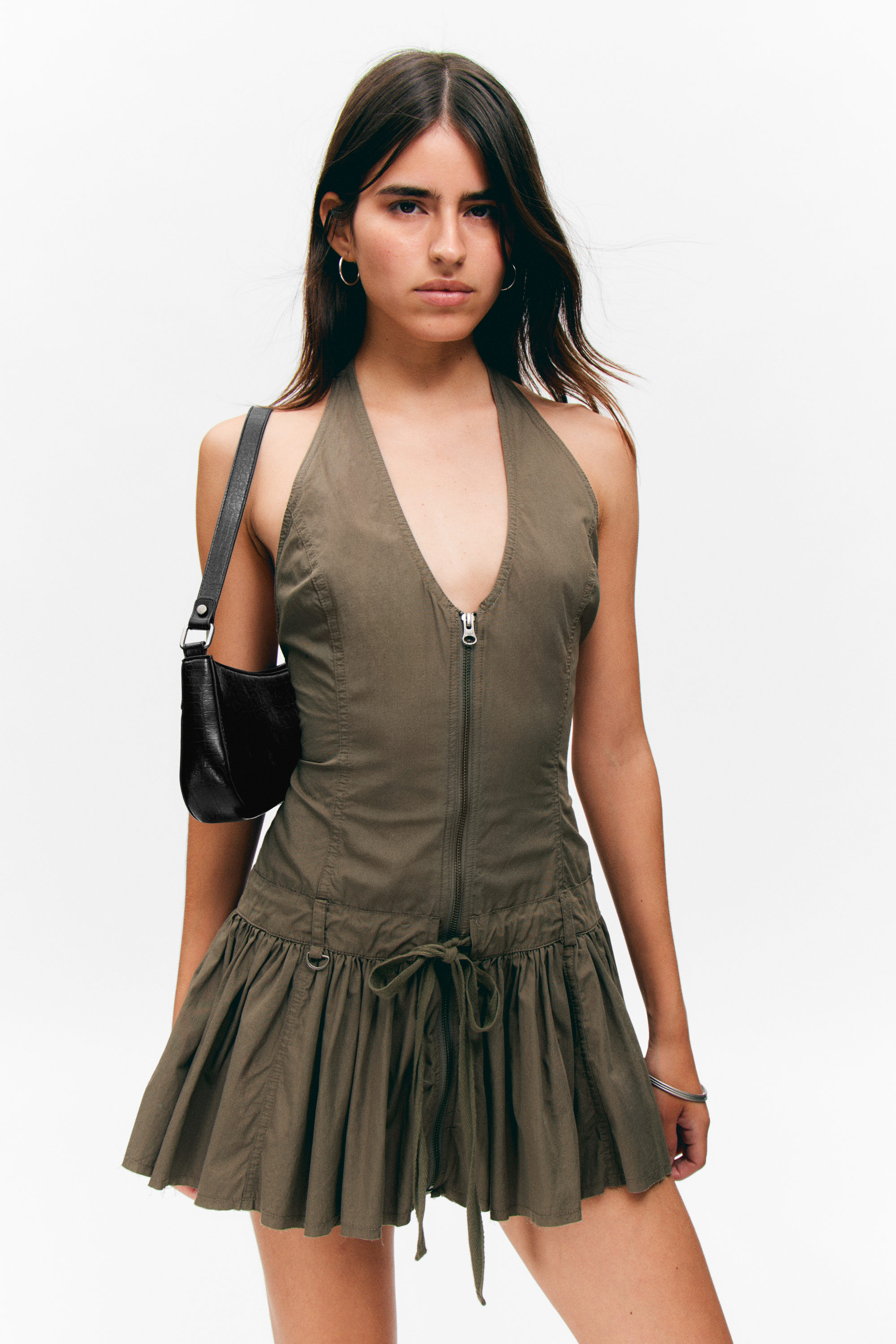 Dark Khaki Green - Utility Halterneck Mini Dress - 2