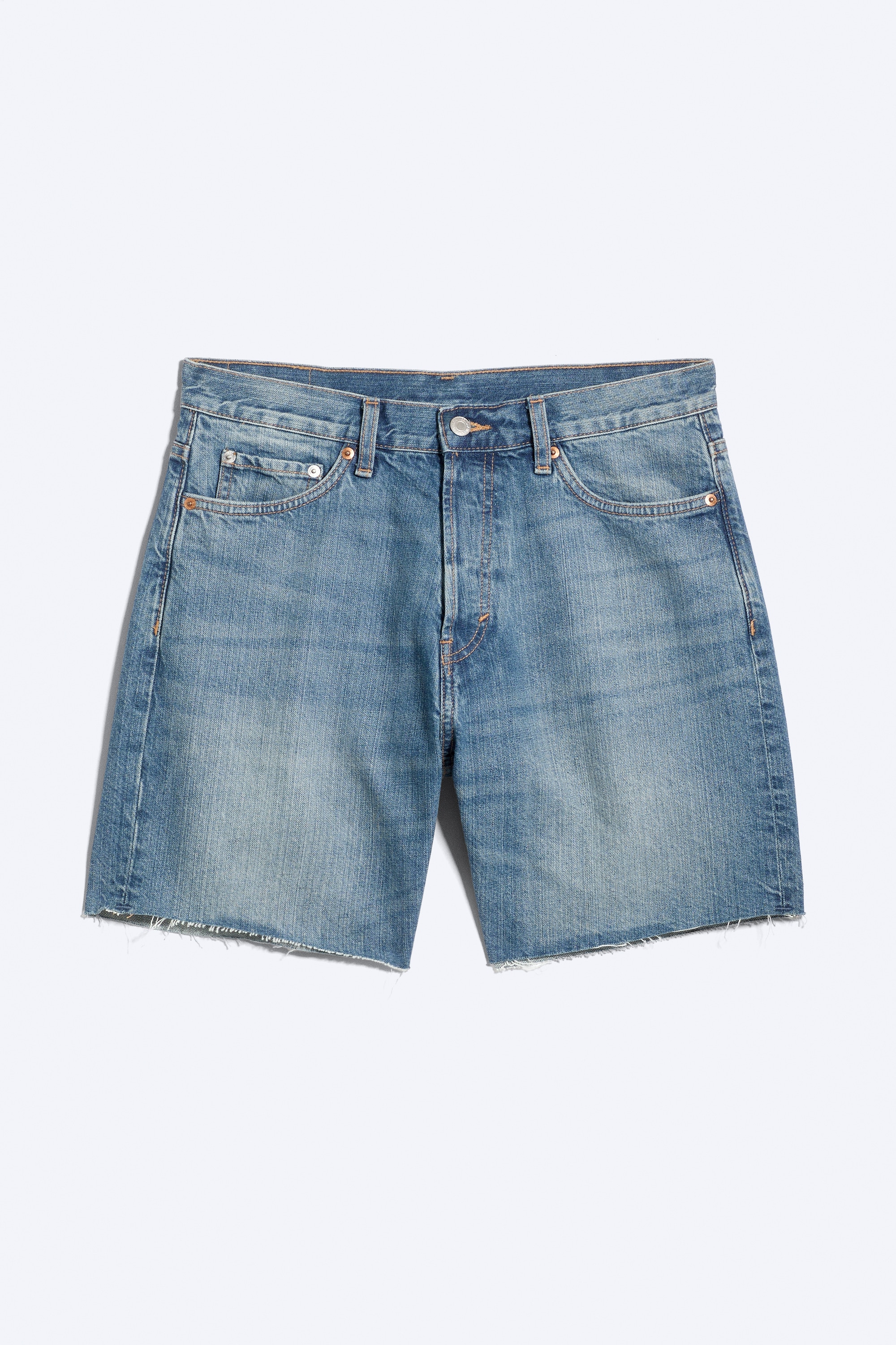 Space Relaxed Mid-thigh Denim Shorts - Radio Blue - Mellanblå