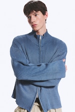 Verwaschenes Blau - Lockerer Strick-Cardigan mit Reißverschluss - 0