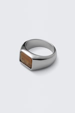 Silver - Brown Stone - Tiger Eye Signet Ring - 0