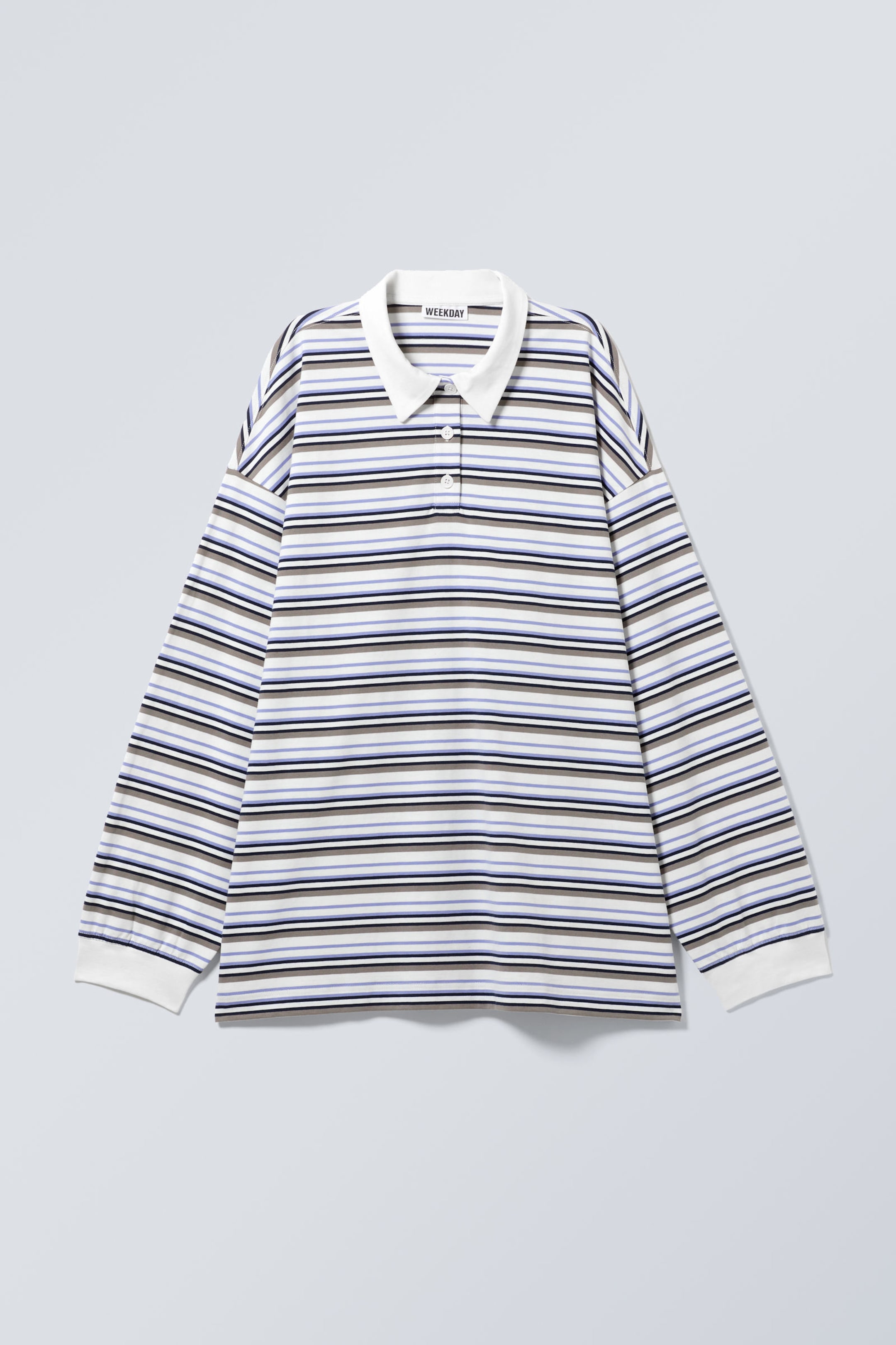 Blau & Beige gestreift - Gestreiftes Oversized-Poloshirt - 0