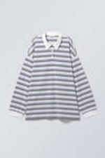 Blau & Beige gestreift - Gestreiftes Oversized-Poloshirt - 0