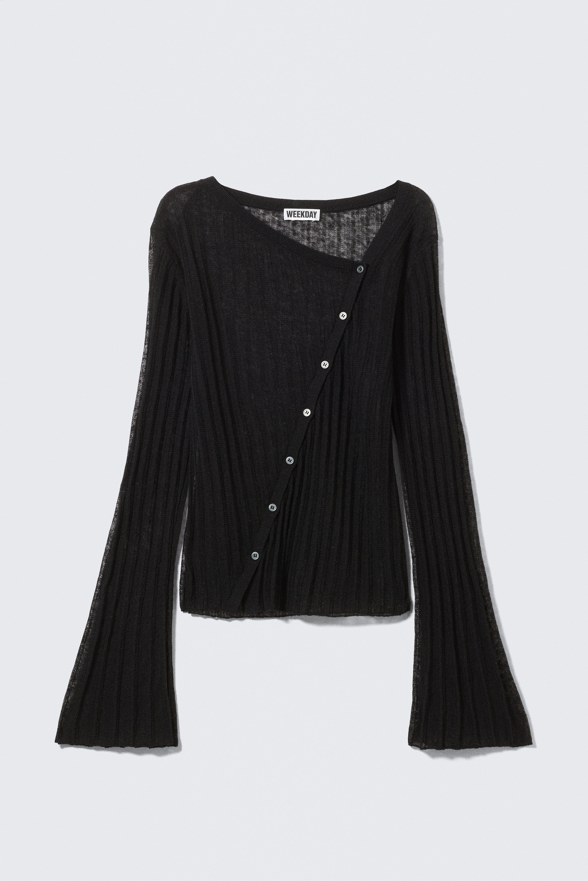 Black - Asymmetric Linen Blend Cardigan - 4