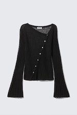 Black - Asymmetric Linen Blend Cardigan - 0