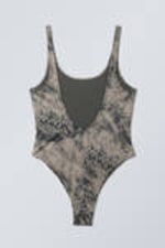 Dark Mole - Scribble - Low Back Printed Scoop Neck Swimsuit - 5