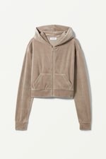 Beige - Juno Velour Zip Hoodie - 0