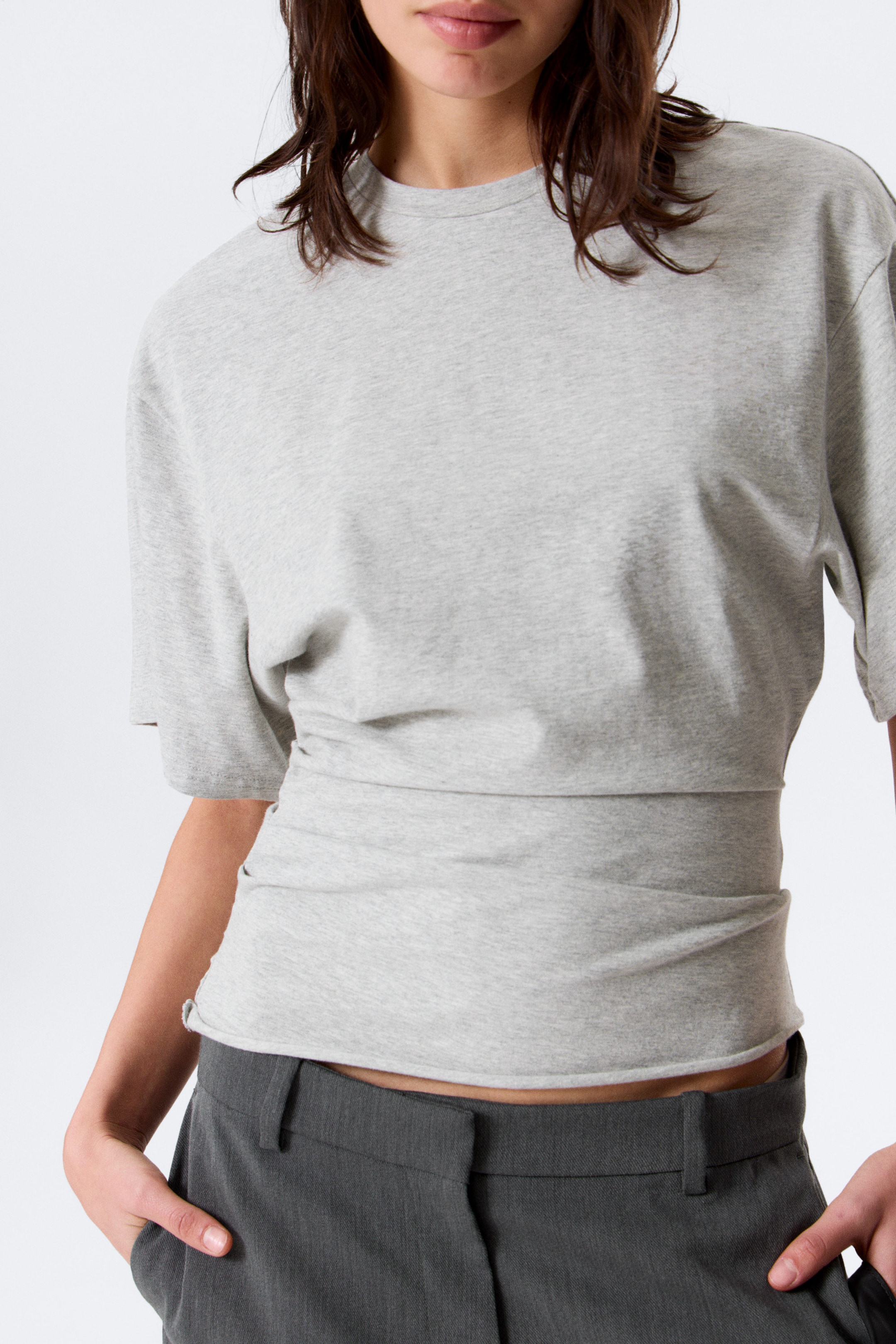 Grey Melange - DRAPED FITTED T-SHIRT - 2