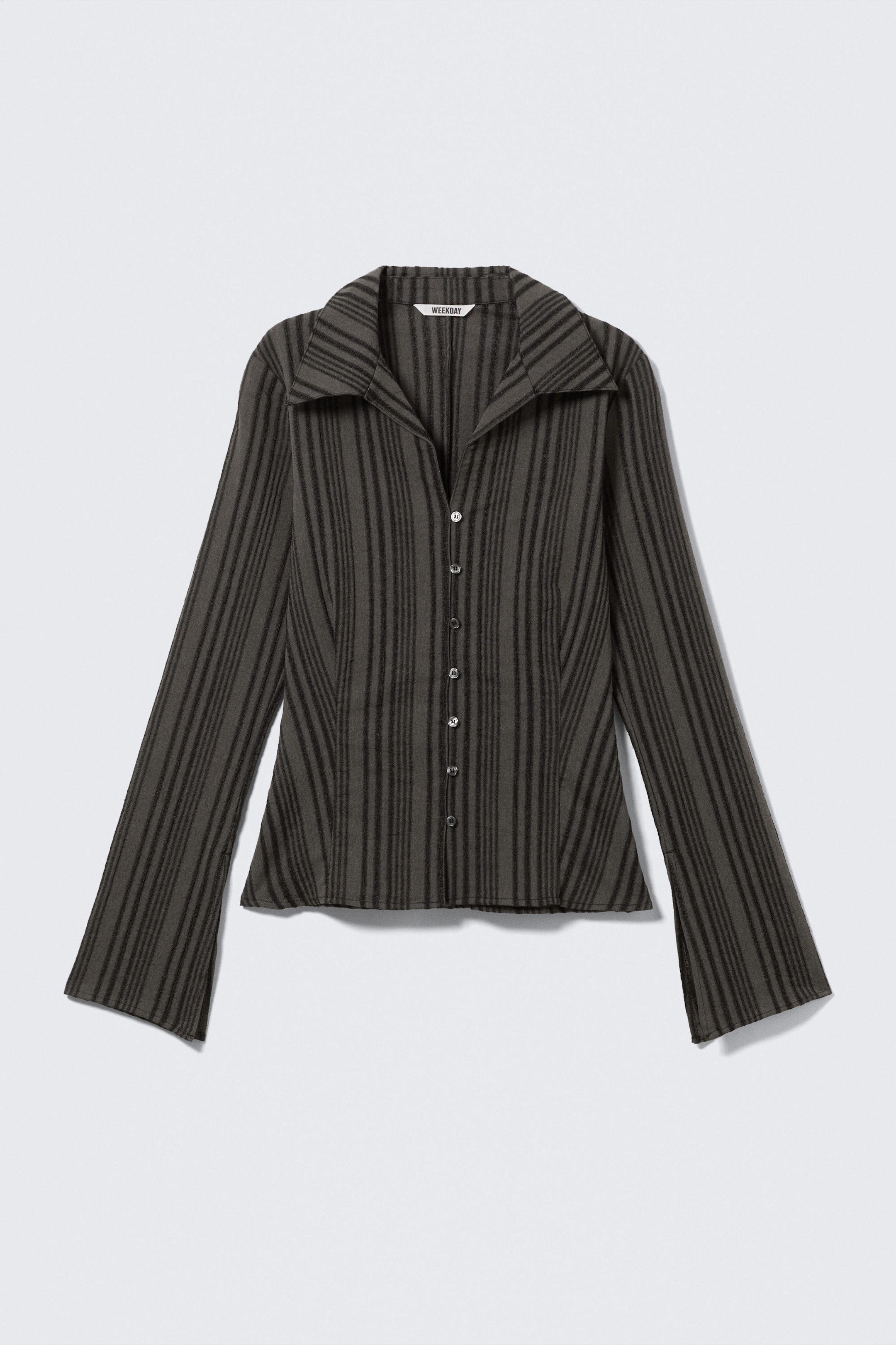 Striped Dark Grey - Slim Fit Textured Blouse - 4