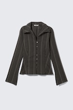 Striped Dark Grey - Slim Fit Textured Blouse - 4