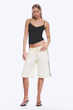 Beige - Schwarzer Streifen - Zip-off-Trainingshose aus Nylon - 2