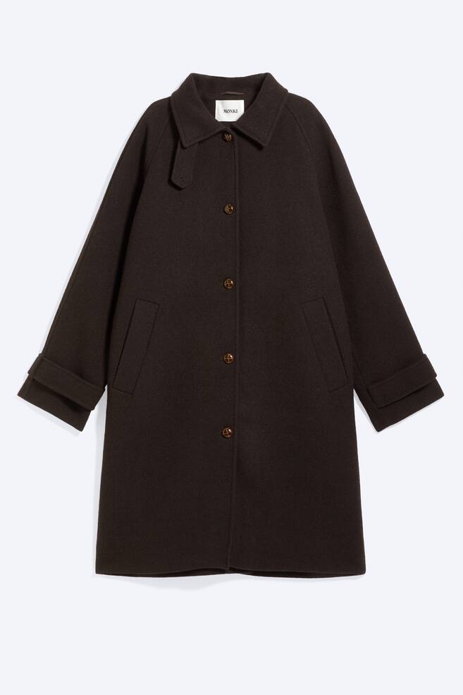 Wool-Blend Funnel-Neck Coat - Dark Brown/Dark Blue - 1