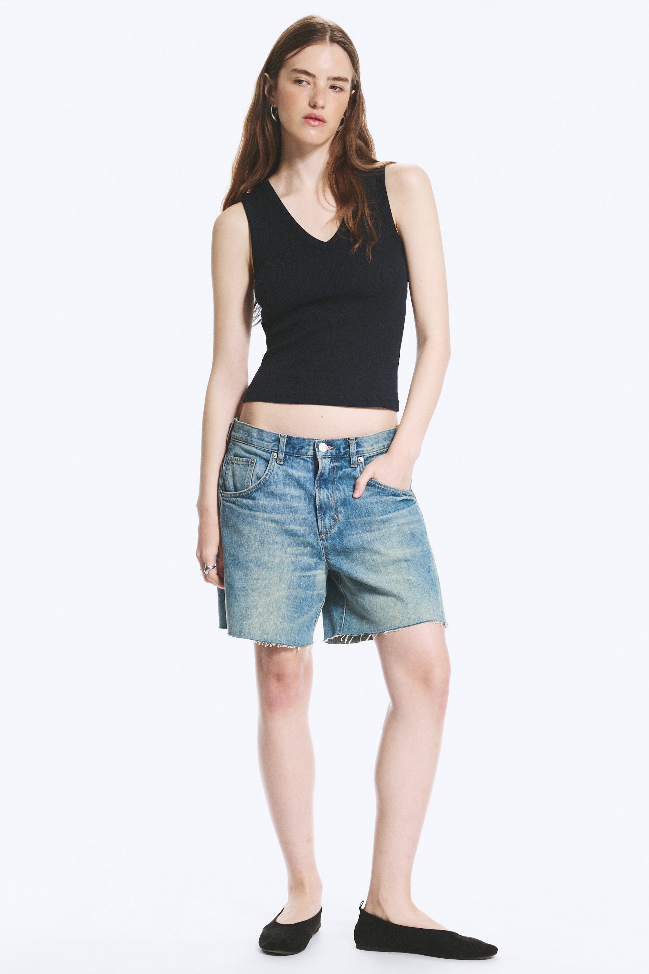 Dark Blue - Ribbed V-neck Tank Top - 2