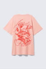 Light Pink - Floral Print - Graphic Oversized Cotton T-shirt - 4