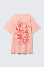 Light Pink - Floral Print - T-shirt oversize en coton - 1